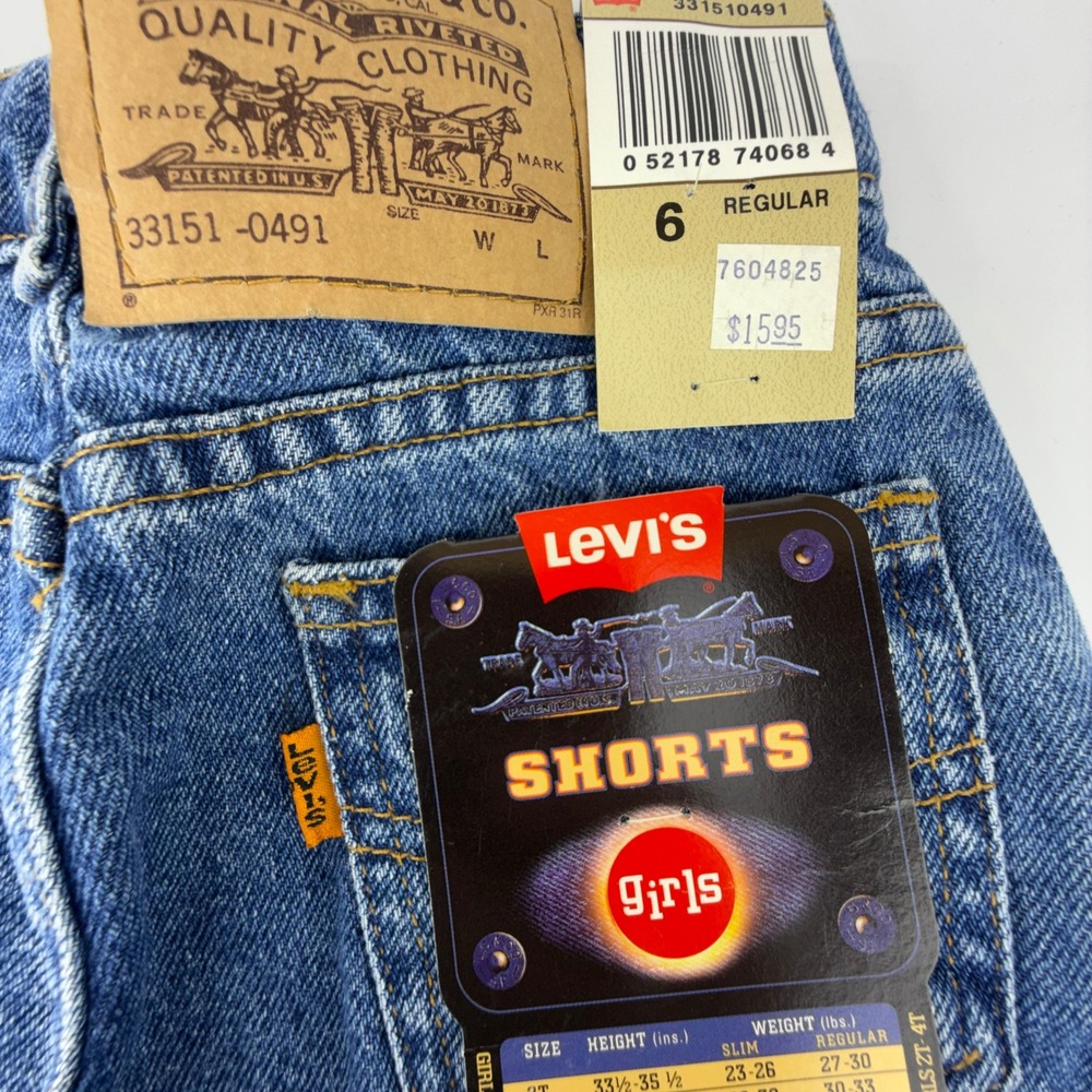 Vintage 90s Levis Girls Denim Shorts Size 6 Blue NWT NOS Y2K Orange‎ Tab